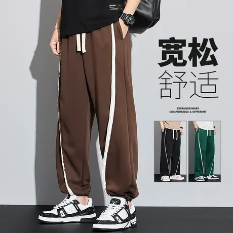 秋季咖棕色运动卫裤男士抽绳束脚2023新款秋装休闲裤男裤子春秋款商品大图