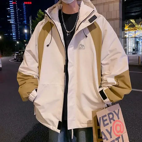 秋冬季男士防水拼接棉衣青少年连帽大码工装棉服大童户外加厚外套商品大图