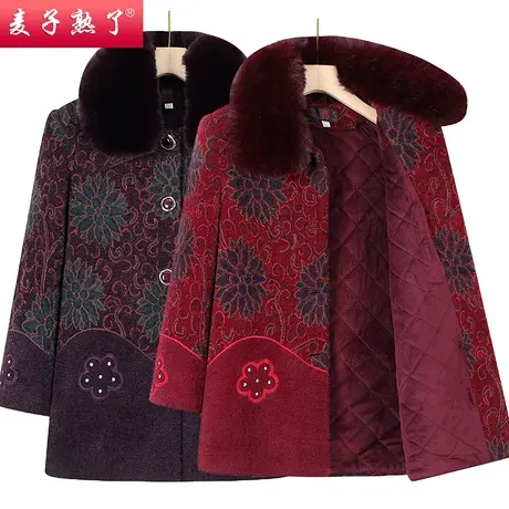 奶奶冬装夹棉加绒厚毛呢保暖外套气质2023新款中老年人女装棉袄服商品大图