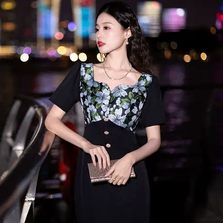 女晚礼服平时可穿轻奢高级感宴会气质时尚黑色参加婚礼连衣裙优雅商品大图