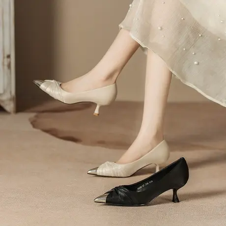 高跟鞋女细跟2024年百搭新款春秋季尖头软皮单鞋职业工作鞋不累脚图片