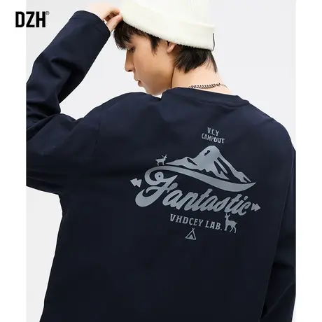 青少年印花圆领t恤男长袖纯棉2024新款打底体恤春秋美式上衣男装商品大图