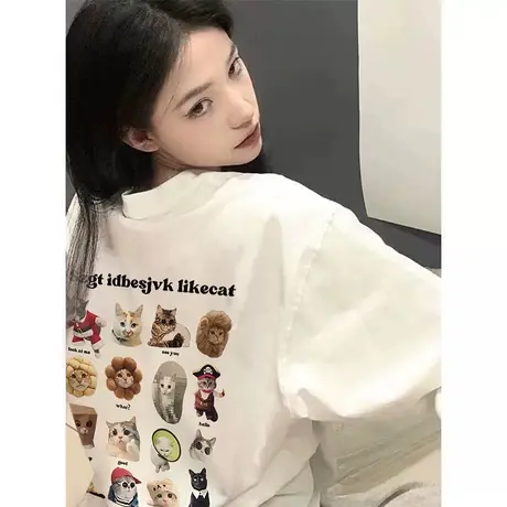 纯棉设计感美式短袖t恤女夏季新款小众潮牌宽松港风chic半袖上衣商品大图