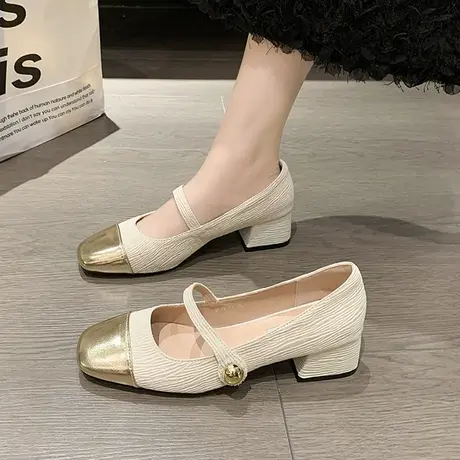 法式小香风粗跟单鞋女2024年春季新款百搭温柔女鞋配裙子玛丽珍鞋商品大图