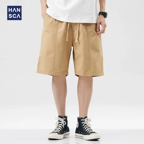hansca日系简约潮流工装短裤男卡其色纯棉宽松大码休闲百搭五分裤商品大图