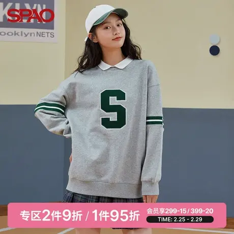 SPAO女士卫衣春季新款时尚百搭套头POLO领贴布绣卫衣SPMWC11S17图片