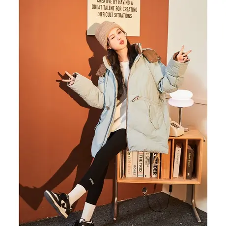 唐狮2024秋冬新款女羽绒服一手长腰部抽绳外套连帽保暖防风韩系图片