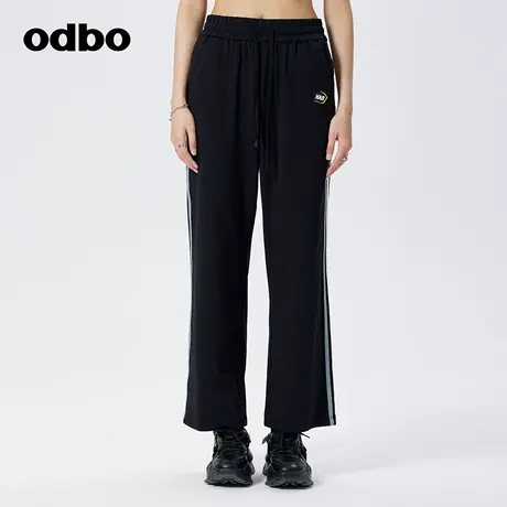 odbo/欧迪比欧时尚侧条纹拼接针织休闲裤女春季新款束腰运动裤子商品大图