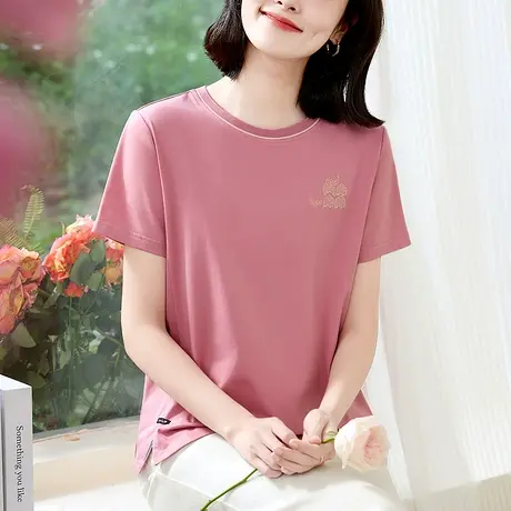 纯棉t恤女士夏装短袖2024新款时尚重工刺绣上衣服年轻妈妈体恤衫商品大图