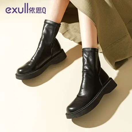 依思q时尚短靴2023年新款秋冬女士百搭马丁靴英伦风ins潮工装靴商品大图