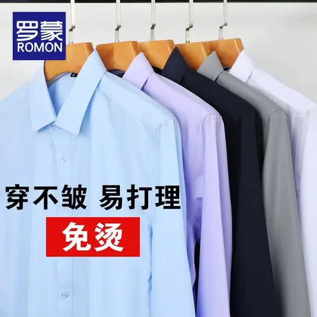 罗蒙2022冬季高级感白衬衣男装休闲职业装男士免烫抗皱衬衫男长袖商品大图