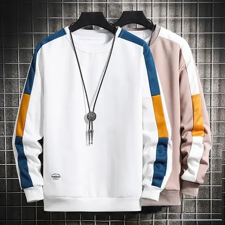 长袖T恤男春秋季新款圆领潮牌上衣服男士打底衫拼色学生装卫衣男商品大图