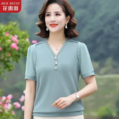 中老年夏装上衣2023新款中年女夏季短袖雪纺小衫妈妈洋气两件套装图片