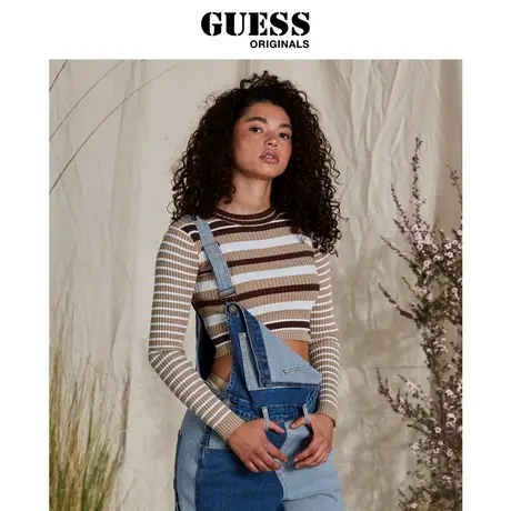 GUESSOriginals秋款女士极简修身条纹潮短款针织衫-W2BR14Z2YM2商品大图