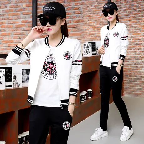 休闲运动套装女2023春秋新款韩版女装减龄时尚宽松卫衣外套三件套图片