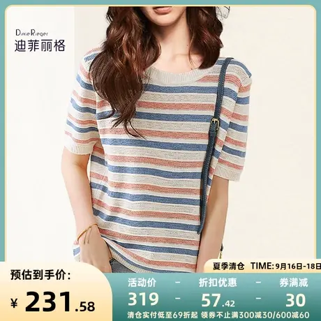 迪菲丽格圆领条纹短袖t恤女2023新款夏季小众独特别致上衣针织衫图片