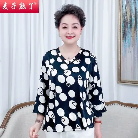 妈妈春装2022新款洋气小衫休闲打底T恤50岁40上衣中老年人女装春商品大图