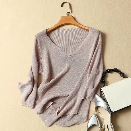 冰丝针织打底衫2023夏季新款t恤女喇叭袖白色体恤薄款T恤休闲女装图片