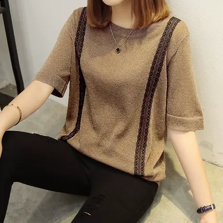 女夏装2023年新款网红冰丝针织短袖t恤女夏天打底衫薄款上衣女商品大图