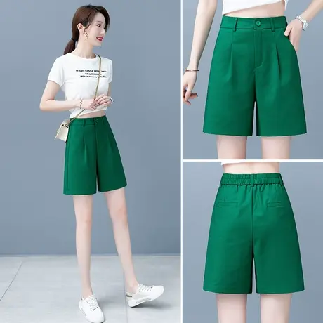 五分西装短裤女夏薄款2023年四分裤子小个子绿色宽松a字阔腿热裤图片