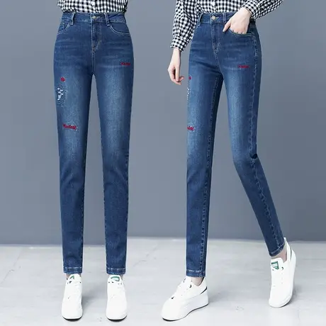 牛仔小脚裤女2023秋季新款高腰弹力长裤显瘦高腰铅笔裤休闲百搭潮图片