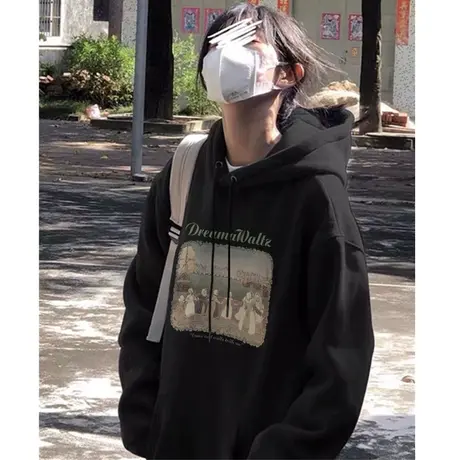 美式复古hiphop卫衣女2023春秋薄款oversize慵懒风连帽小个子外套商品大图