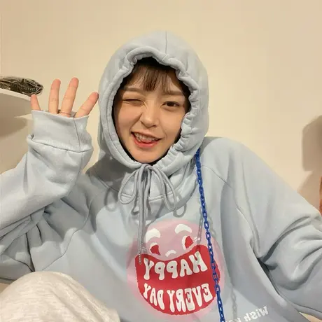 红续秋冬新款奶蓝色温柔风ins加绒卫衣女ulzzang原宿休闲连帽加厚图片