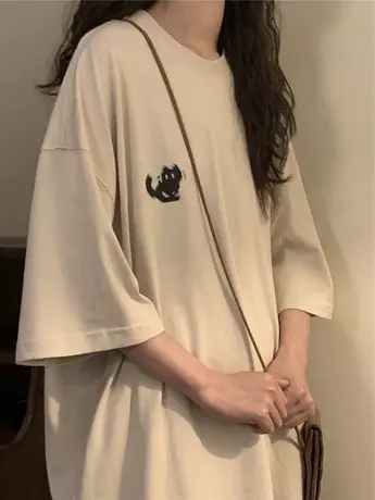 美式复古短袖t恤女夏季oversize小个子学生宽松半袖高级感上衣服商品大图