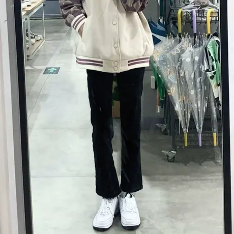 高腰直筒牛仔裤女2022年新款春装高街潮ins修身显瘦微喇九分裤子图片