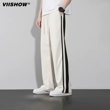 VIISHOW高街侧边条纹抽绳休闲裤潮牌美式百搭直筒宽松运动长裤子图片