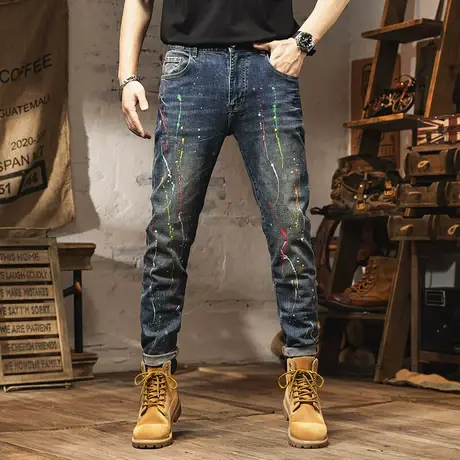 Modi Nick/摩帝尼克潮流百搭男士牛仔裤修身潮流破洞弹力小脚裤商品大图