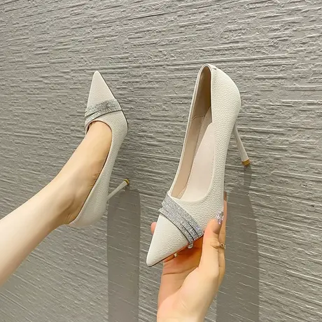 尖头高跟鞋2023年百搭新款细跟水钻拼接高跟鞋气质温柔仙女配裙子商品大图