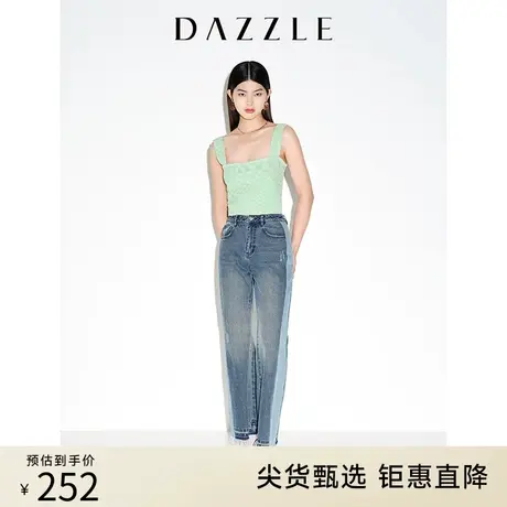 DAZZLE地素奥莱春夏纯色法式简约方领针织提花吊带背心上衣女图片