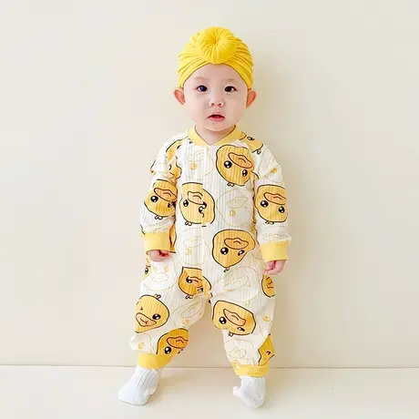 新生婴儿连体衣服薄款连体纯棉空调睡衣宝宝夏装长袖哈衣爬服秋季图片