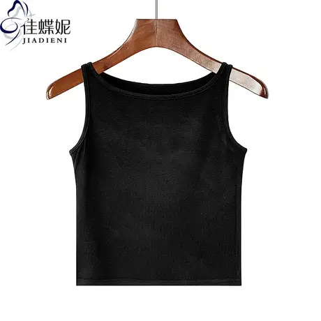夏季新款一字领性感纯欲修身纯棉纯色短款辣妹小背心上衣女打底衫商品大图