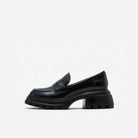 Nine West/玖熙2023年冬季新款厚底乐福鞋女学院风粗跟单鞋女通勤图片