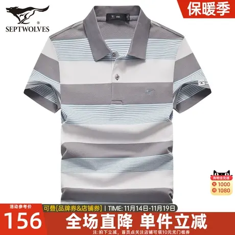 七匹狼男士短袖T恤2023夏季新款翻领绣花透气Polo衫休闲时尚男装图片