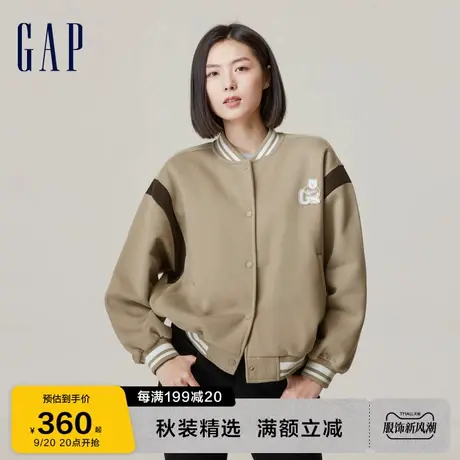 Gap女装秋季2023新款LOGO宽松碳素软磨抓绒棒球服810611夹克外套图片