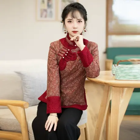 筠雅复古唐装棉袄女季冬民族风夹棉外套改良旗袍中式上衣女23J653商品大图