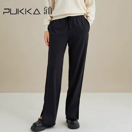 蒲PUKKA 商场同款松紧带棉质女休闲裤简约宽松舒适开叉阔腿裤图片