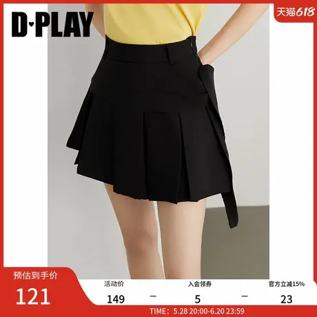 DPLAY【惠品】2025年夏季黑色学院风半身裙女高腰系带防走光短裙图片