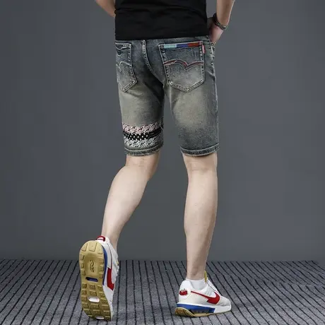 夏季复古破洞牛仔短裤男2024新款修身直筒潮牌男士短裤五分裤弹力图片