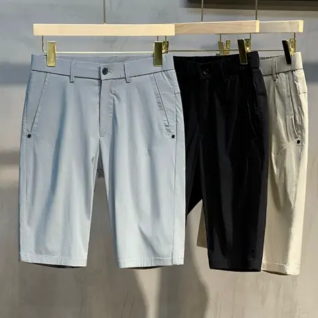 冰丝男士休闲短裤2023新款纯色五分商务休闲西裤男夏季薄款直筒商品大图