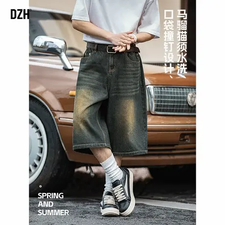 男士美式复古7分牛仔短裤男款夏季水洗做旧裤子2025新款直筒中裤商品大图
