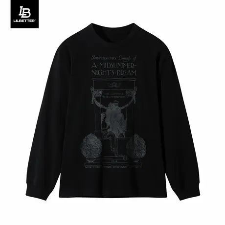 Lilbetter仲夏夜之梦斑驳复古破碎丝网印花长袖T恤秋街头潮流上衣商品大图