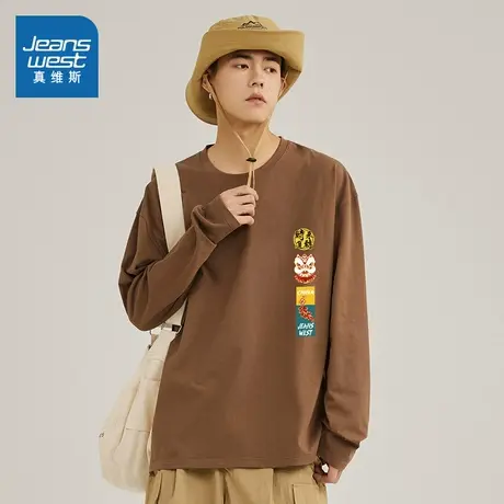 JR真维斯男装2025春季新款 潮流时尚罗纹领口休闲通勤长袖T恤男款图片