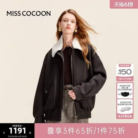 可可尼COCOON2025春季新款翻领短袖上衣棕色棒球服外套小个子夹克图片