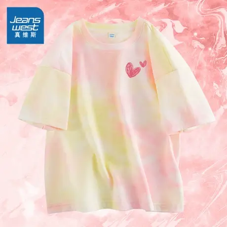 真维斯童装女童短袖t恤2025新款中大童夏日扎染上衣儿童夏装衣服商品大图