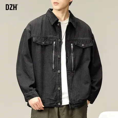 男士高级感牛仔衣外套男春秋季美式痞帅潮牌男款2023新款休闲夹克商品大图