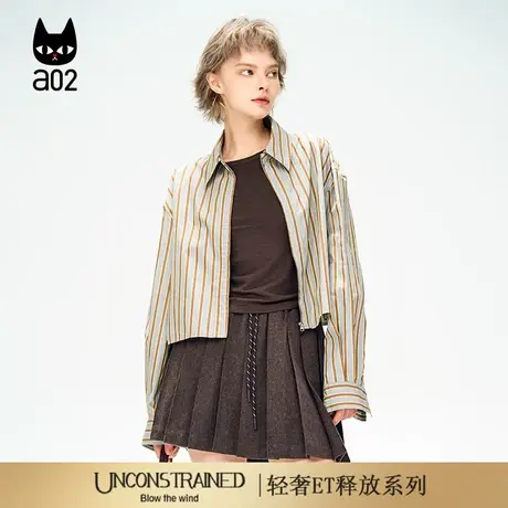 a02【ET释放系列】短款条纹衬衫秋季新款气质女士上衣通勤穿搭商品大图